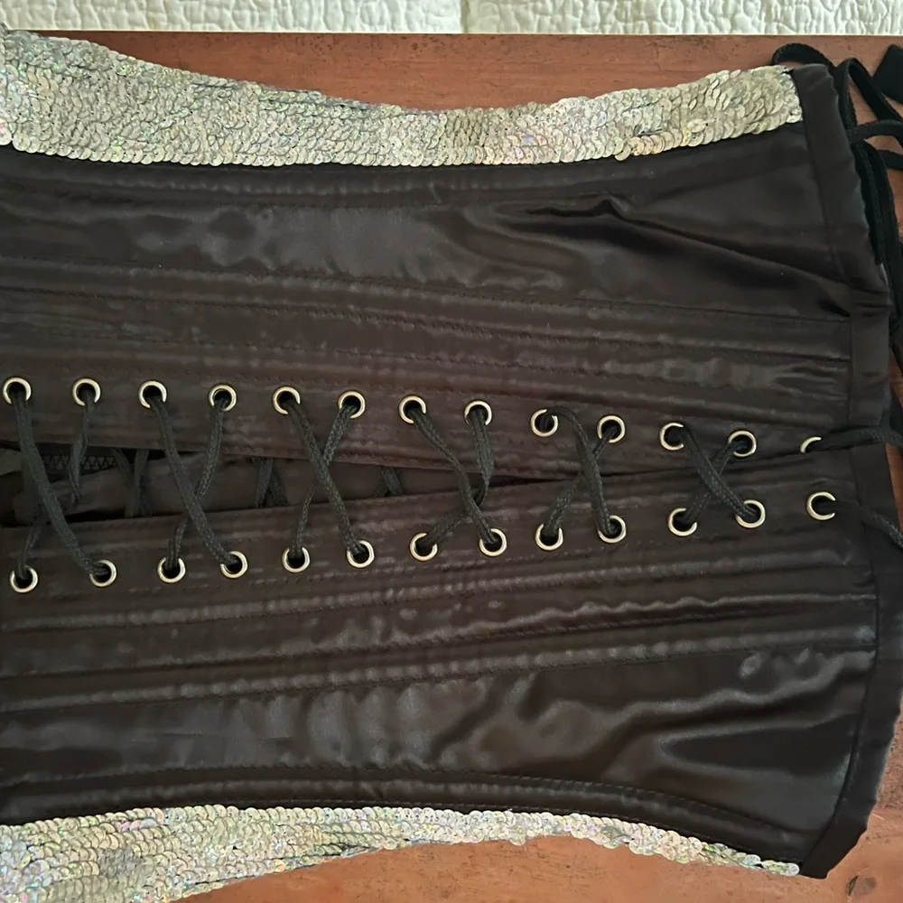 Burleska Silver Sequin Corset  Sz 22 2-4 - Picture 5 of 8